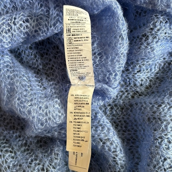 UNITED COLORS OF BENETTON sky blue super soft mohair blend cardigan size L - Picture 6 of 13